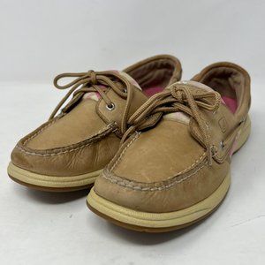 Sperry Womens pink and Green Plaid‎ with Tan Leather Boat Shoes Size 6M  9772856